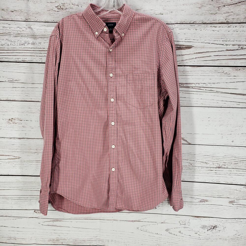 J.Crew Pink Cotton Check Button Up Long Sleeve Shirt Size Medium